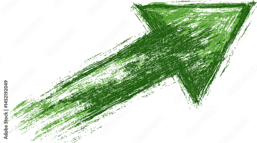 Poster abstract green sketched arrow pointing upwards, concept of movement. vector illustration.