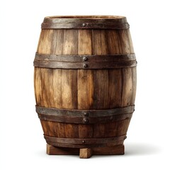 Obraz premium Rustic Wooden Barrel Aged Oak Wine or Beer Cask on Stand Perfect for Vintage Rustic and Alcoholic Beverage Themes