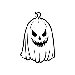 Whimsical Halloween: A Spooky Pumpkin Ghost Character in Black and White
