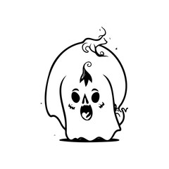 Whimsical halloween pumpkin ghost illustration, spooky and charming artwork