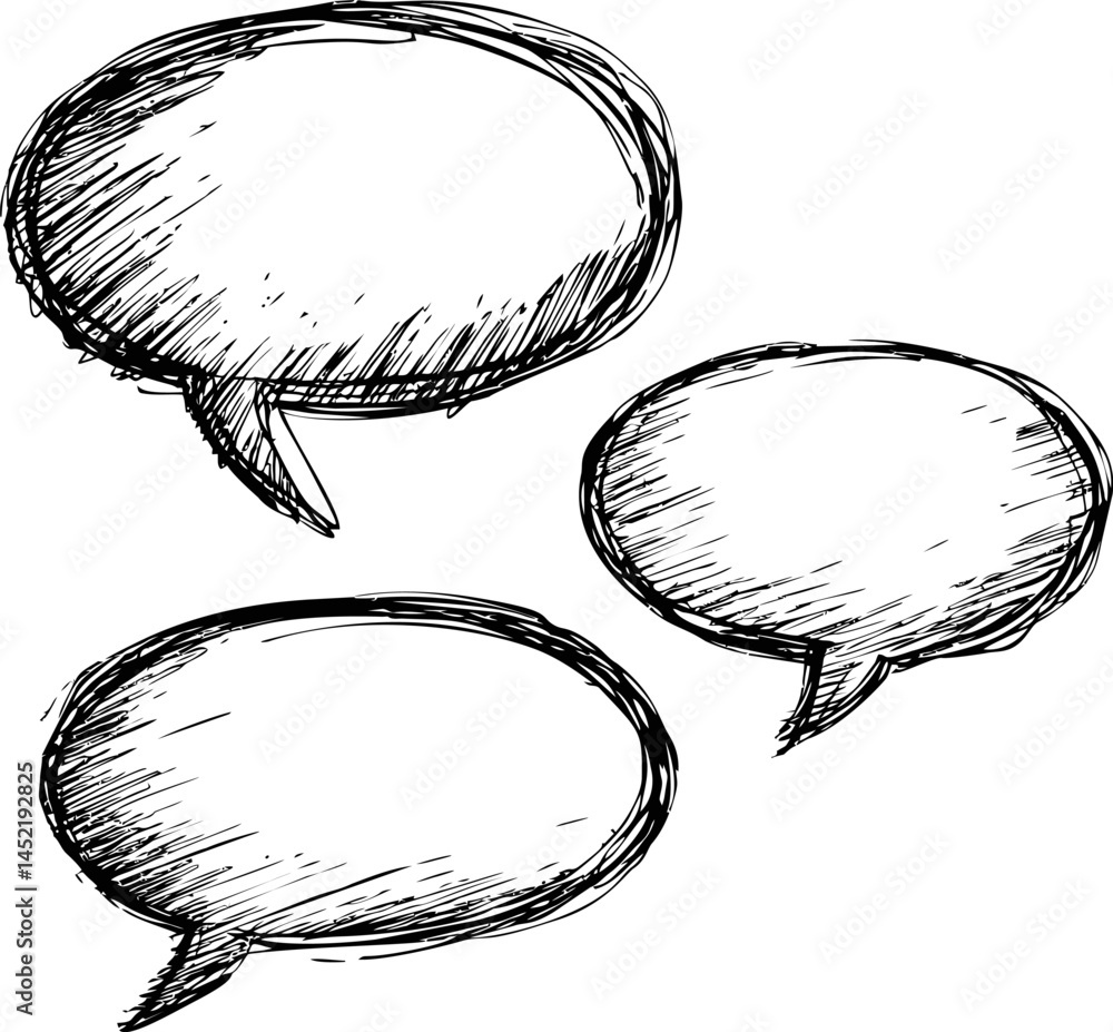 Aufkleber hand-drawn sketch of three empty speech bubbles in black and white illustration. vector illustration