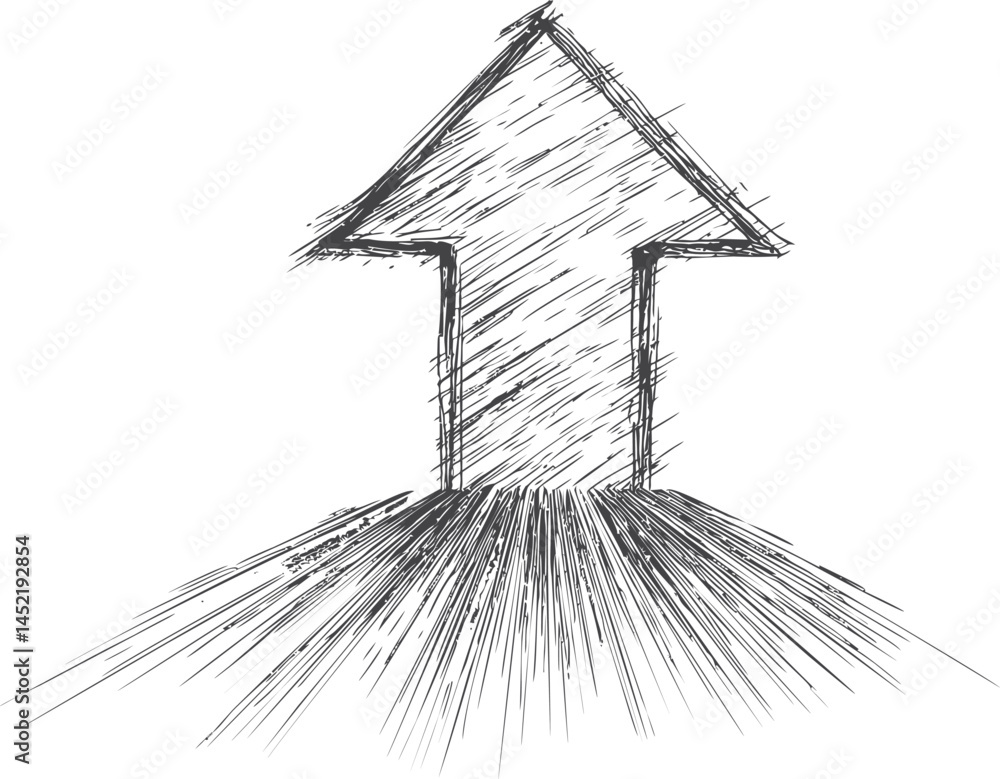Poster Sketch-style illustration of a large upward arrow with dynamic lines. Vector illustration.