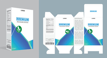 A modern packaging box template suitable for medical, pharmaceutical, or supplement products. Clean layout, editable text, and vibrant geometric design ensure premium brand visibility.