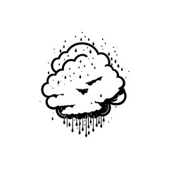 Stylized monochrome cloud illustration with liquid cascade effect artistic design