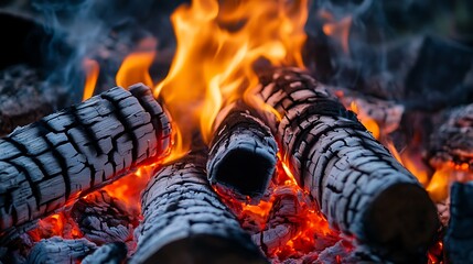 Burning Embers: A Close-Up of a Campfire's Fiery Heart