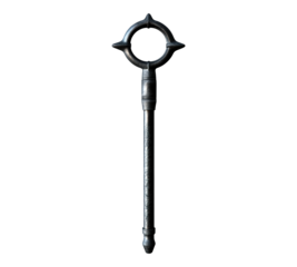 A silver rod with a pointed end and a circle on the top