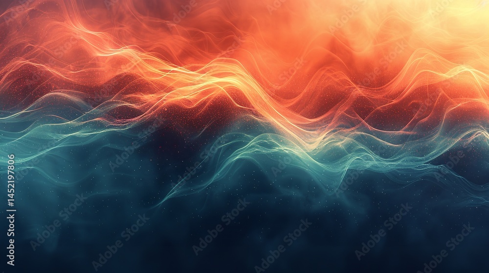 Poster 3d rendering of abstract digital landscape with flowing waves. futuristic wave background.