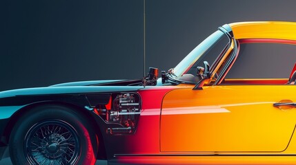 Naklejka premium A vibrant side view of a classic car featuring bold orange and black colors.