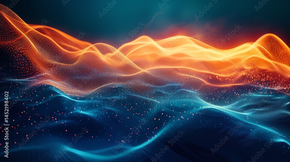Aufkleber 3d rendering of abstract digital landscape with flowing waves. futuristic wave background.