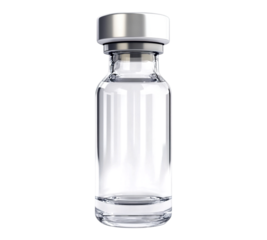 A clear glass bottle with a silver cap