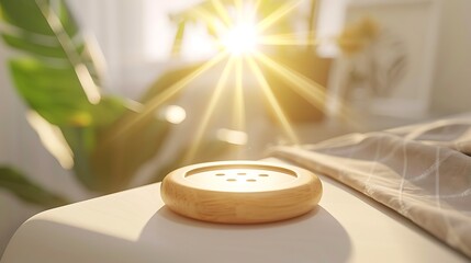 Minimalist wooden soap dish in sunlit setting for sustainable living promotion