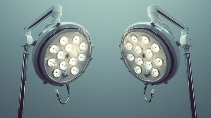 Bright surgical lights illuminating a sterile operating room environment.