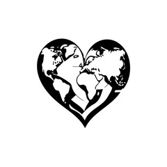 Global affection emblem symbolizing earth's continents within a heart shape