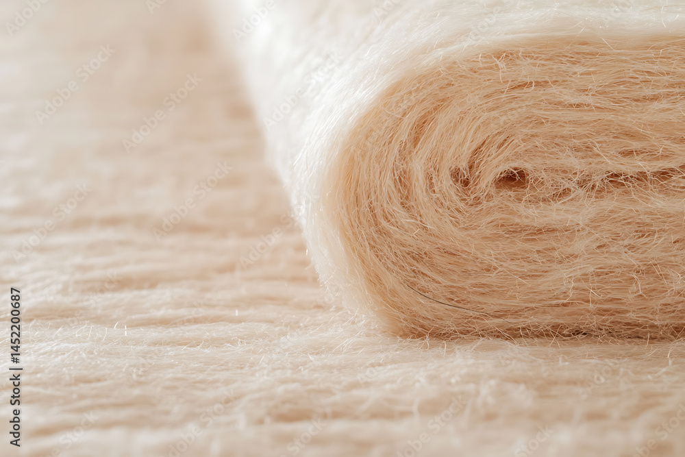 Poster roll of soft, woven fabric. a close-up image showing the texture of the textile with the fibers. the