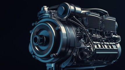 Close-up view of a modern engine showcasing intricate mechanical details.