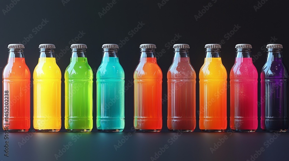 Aufkleber colorful array of beverages in bottles displayed on a dark background.