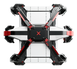 A robot with a red and white X on its head