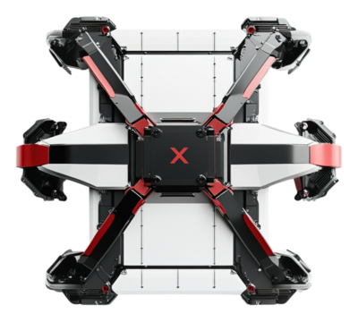 A robot with a red and white X on its head