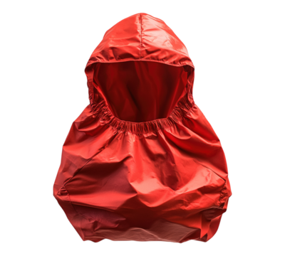 A red raincoat with a hood