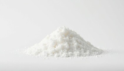 Pile of white granulated sugar on white background, ingredient, still life, white sugar