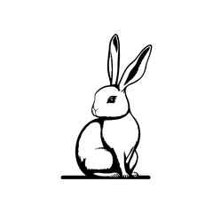 Elegant monochrome rabbit illustration, showcasing delicate lines and minimalist aesthetic