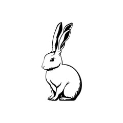 Elegant monochrome illustration of a whimsical rabbit in a minimalist style