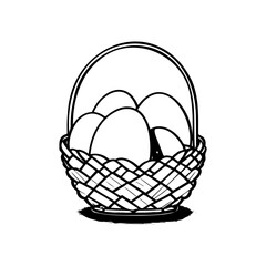 Hand-Drawn Basket with Eggs: A Simple and Elegant Line Art Illustration