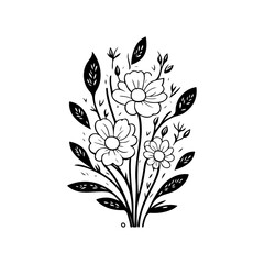 Elegant floral arrangement showcasing delicate blossoms in monochrome illustration