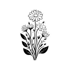 Elegant floral arrangement in black and white line art for delicate design