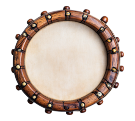 A wooden circle with a white background