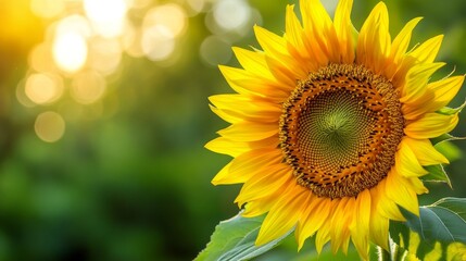 Fototapeta premium Sunflower close-up with green blurred background