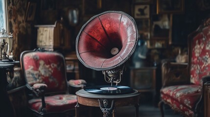 Antique Gramophone in a Vintage Room
