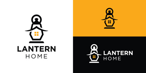 Creative simple lantern home logo template. Vector illustration of abstract oriental house logo design with lantern.