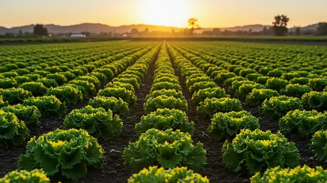 Beautiful close up view of a vast plantation. Forward movement over parallel trees. and bright sun at the front end.