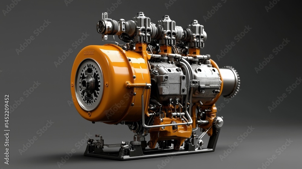 Poster high-performance industrial engine showcasing advanced engineering and design mechanics.