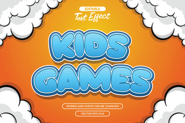 Kids games editable text effect with cloud decoration