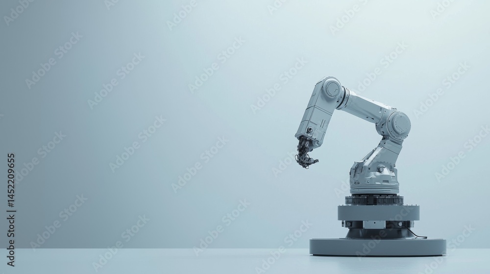 Aufkleber industrial robotic arm on a minimalist workspace for automation and precision tasks.