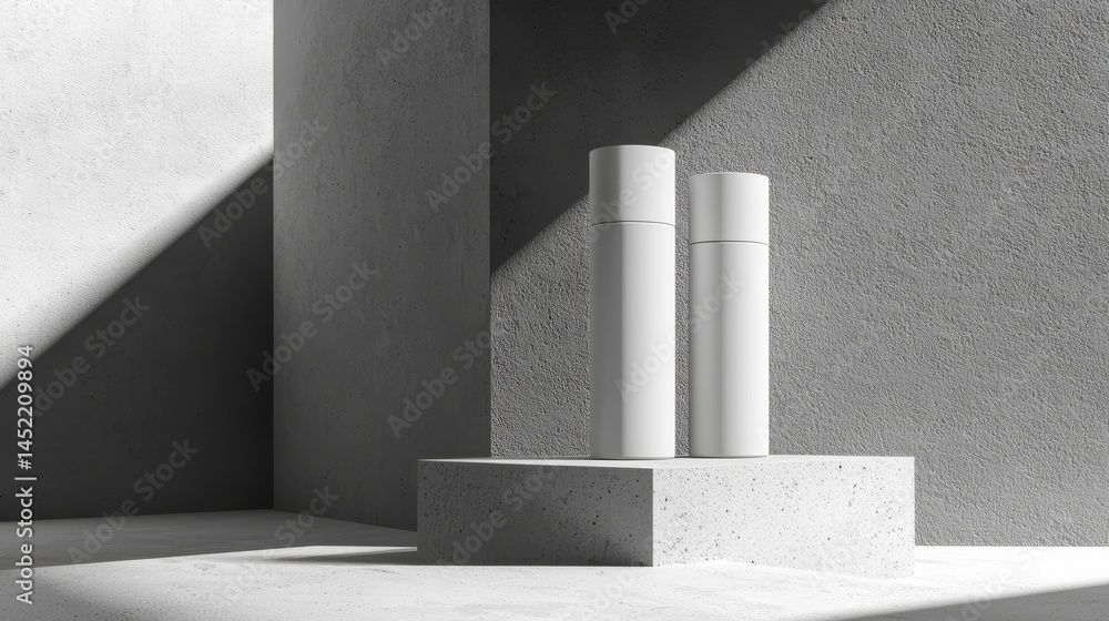 Poster minimalist design featuring simple shapes in a modern, abstract environment.
