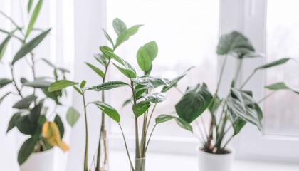 窓辺の美しい植物、さわやかなグリーンと明るい光