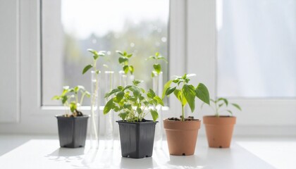 窓辺の美しい植物、さわやかなグリーンと明るい光