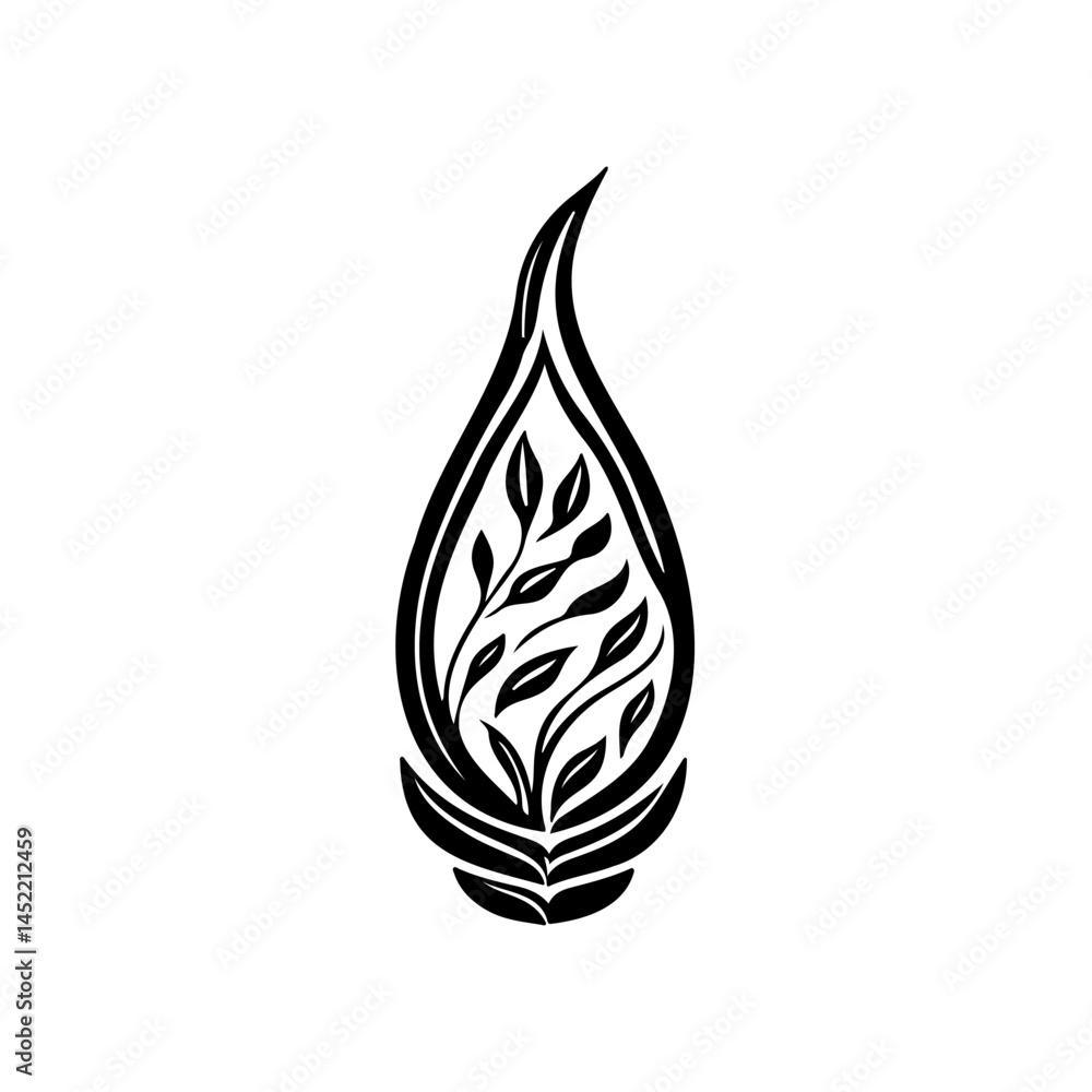 Poster elegant botanical silhouette within a teardrop form for brand identity usage