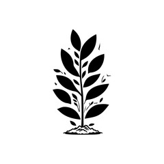 Silhouette of a small sapling symbolizing growth and resilience in black and white