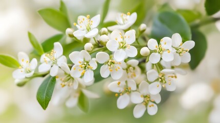 Delicate White Spring Blossoms on Branch