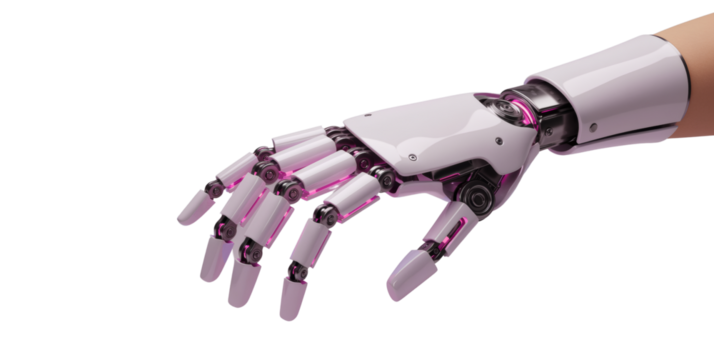 A highly detailed, 3D model of a robotic hand, rendered with precision