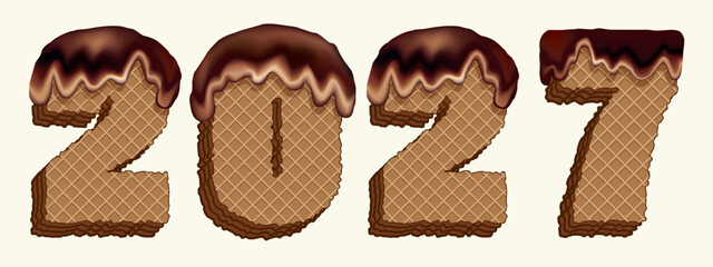 New year figures from waffle cakes. Vector drawing