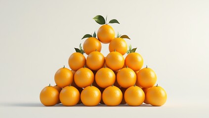 A pyramid of oranges isolated on a white background