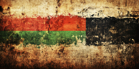 Grunge texture featuring a distressed flag design with red, green, and black colors, suitable for artistic or design purposes