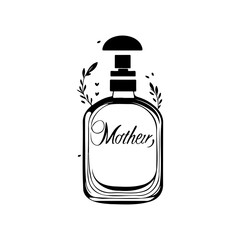 Elegant monochrome bottle design with botanical accents and stylized typography