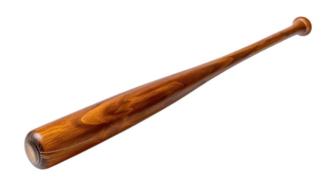 A wooden baseball bat isolated against a plain Transparent background