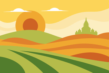 Obraz premium vector illustration of a rural landscape
